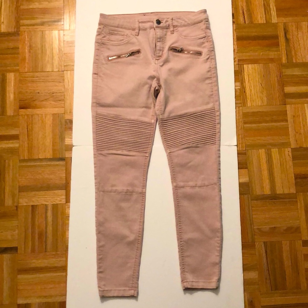 Pink Motorcycle Stretch Jeans